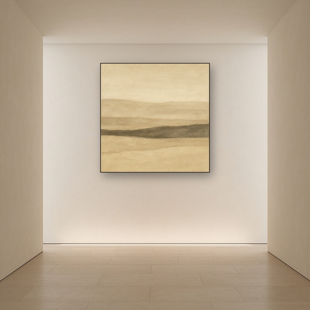 Raw Limestone Horizon & Washed Linen No. 18 Oil Painting Staged in Bright Entryway and Hallway Gallery Wall, Hand Painted Fine Art on Linen