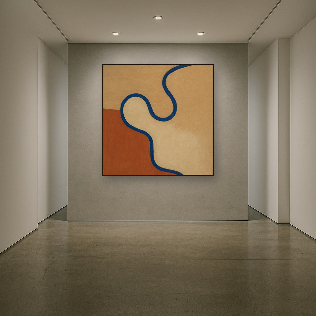 Cobalt Blue & Pale Oat Contour No. 8 - Modern Fine Art Oil Painting - View 5