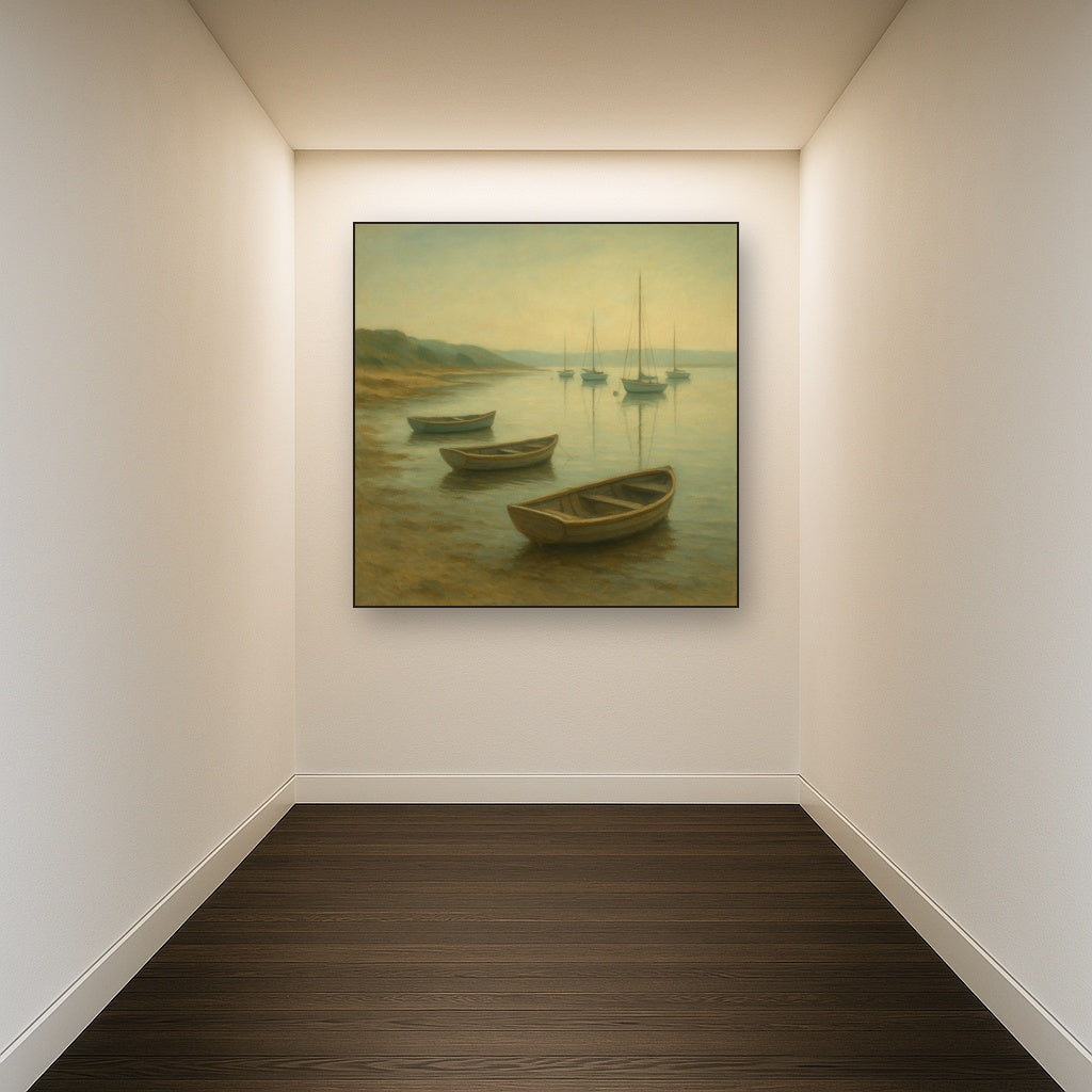 Quiet Fishing Harbor at Morning Low Tide No. 19 Oil Painting - View 5