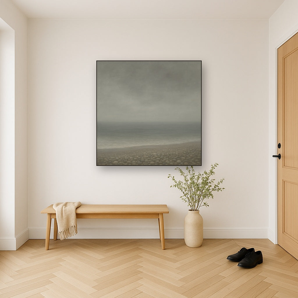 Overcast Coastal Fog & Wet Pebble Shingle No. 10 Oil Painting - View 5