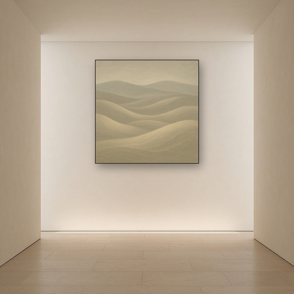 Monochrome Sand Dune Contours & Pale Slate No. 30 Oil Painting Staged in Bright Entryway and Hallway Gallery Wall, Hand Painted Fine Art on Linen