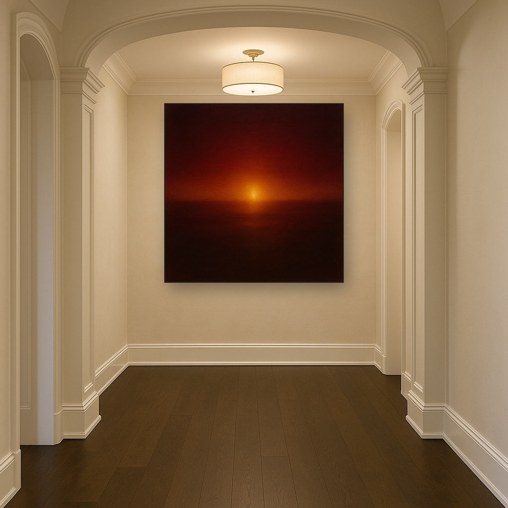 Deep Garnet & Amber Candlelight Horizon No. 7 Oil Painting - View 5