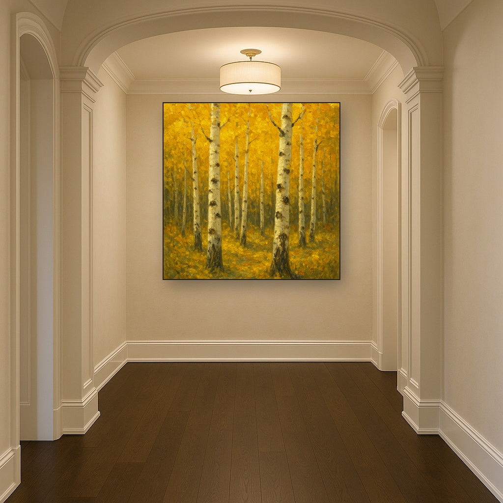 Aspen Birch Forest in Autumn Oil Painting - View 5
