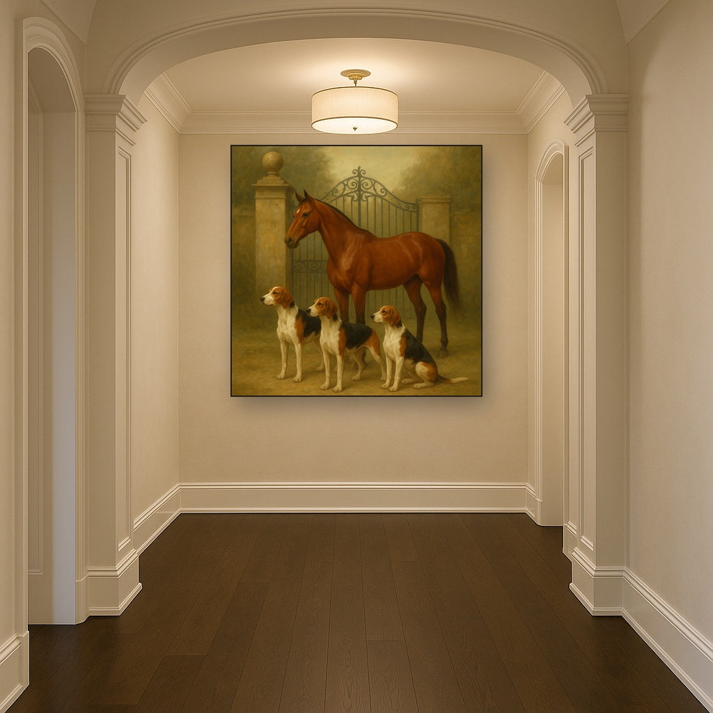 Hunting Hounds & Thoroughbred by Estate Gate No. 13 Oil Painting - View 5
