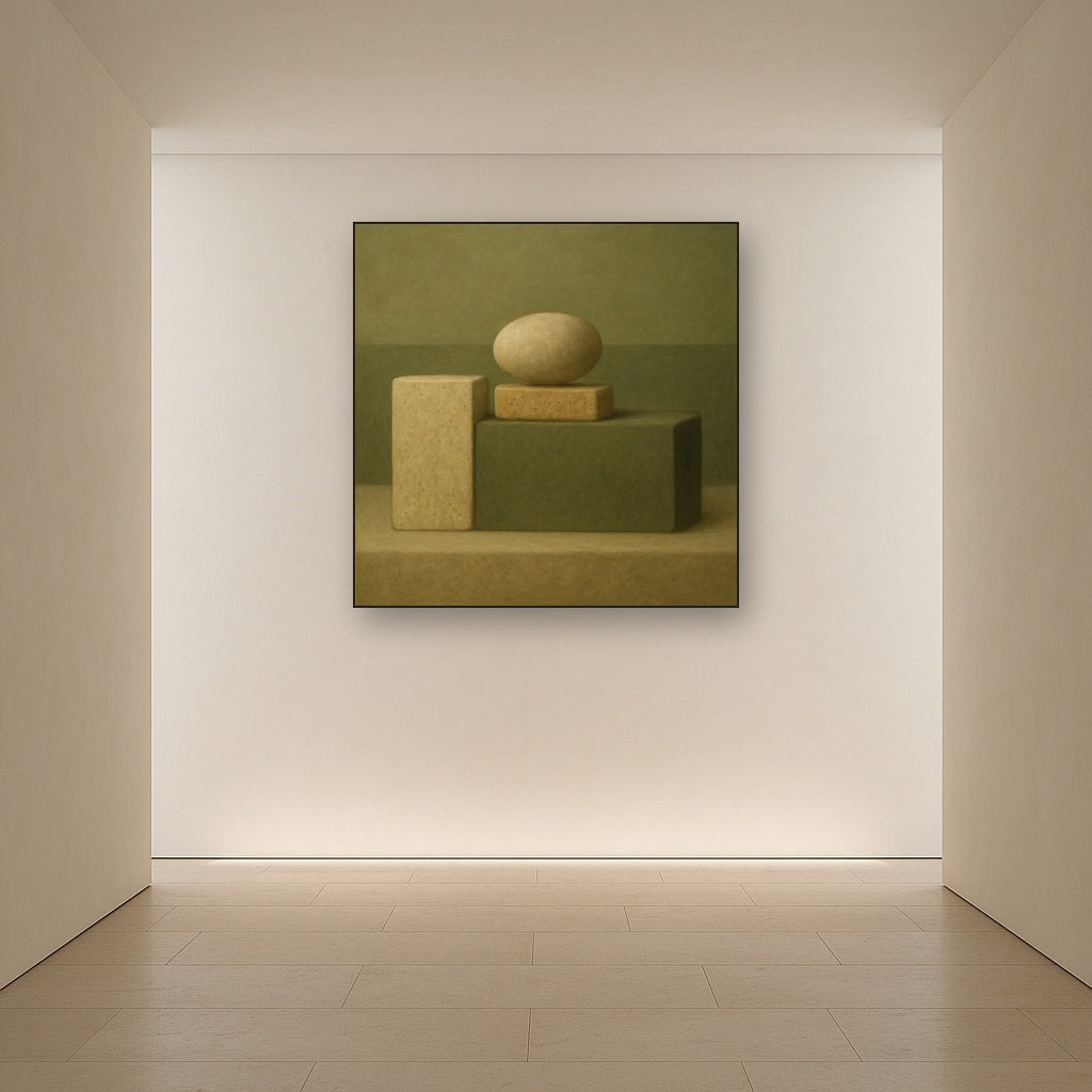Muted Olive & Sandstone Geometric Balance No. 29 Oil Painting - View 5