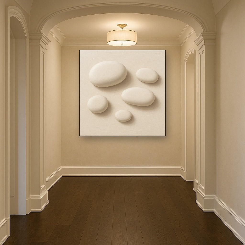 Organic Pebble Relief in White No. 6 - Modern Fine Art Oil Painting - View 5