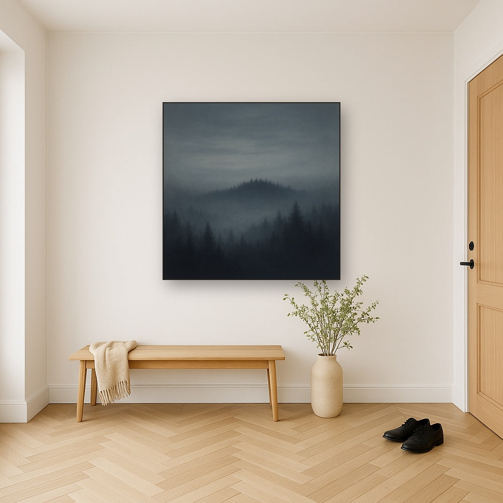 Dusk over Silent Pine Ridgeline in Charcoal Fog No. 14 Oil Painting - View 5