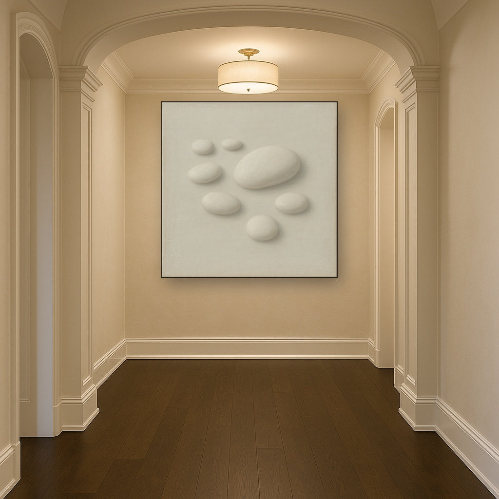 Organic Pebble Relief in White No. 6 - Modern Fine Art Oil Painting - View 5