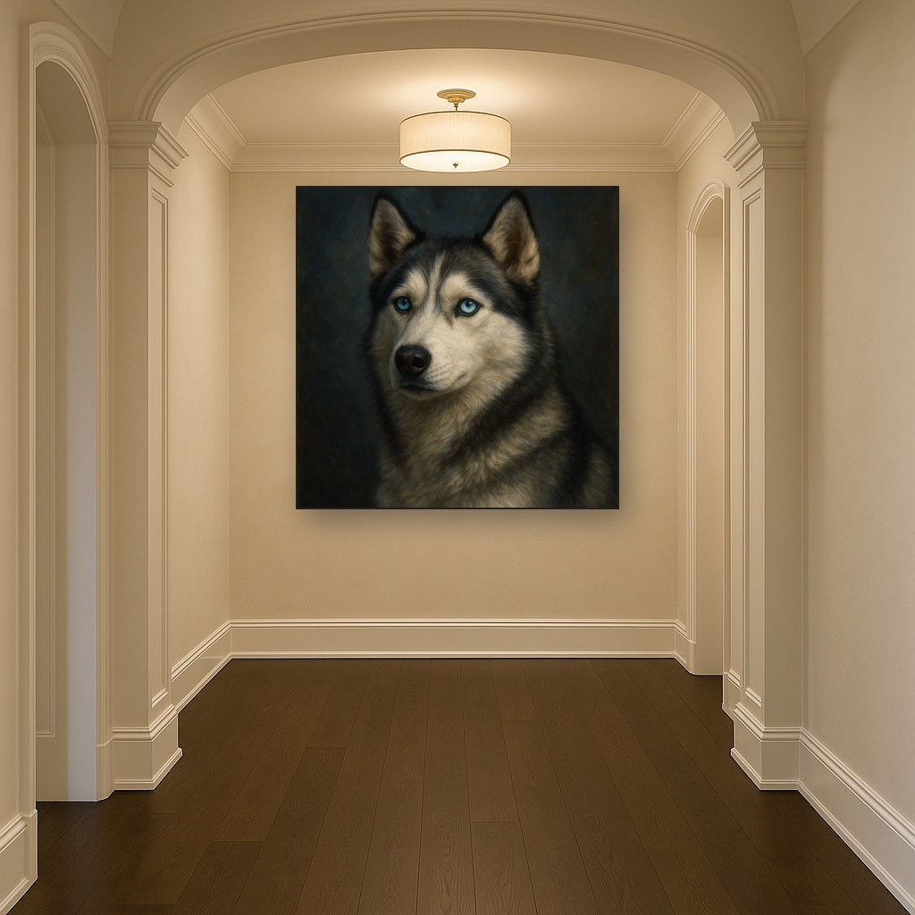 Siberian Husky with Luminous Ice Blue Eyes No. 15 Fine Art Oil Painting - View 5