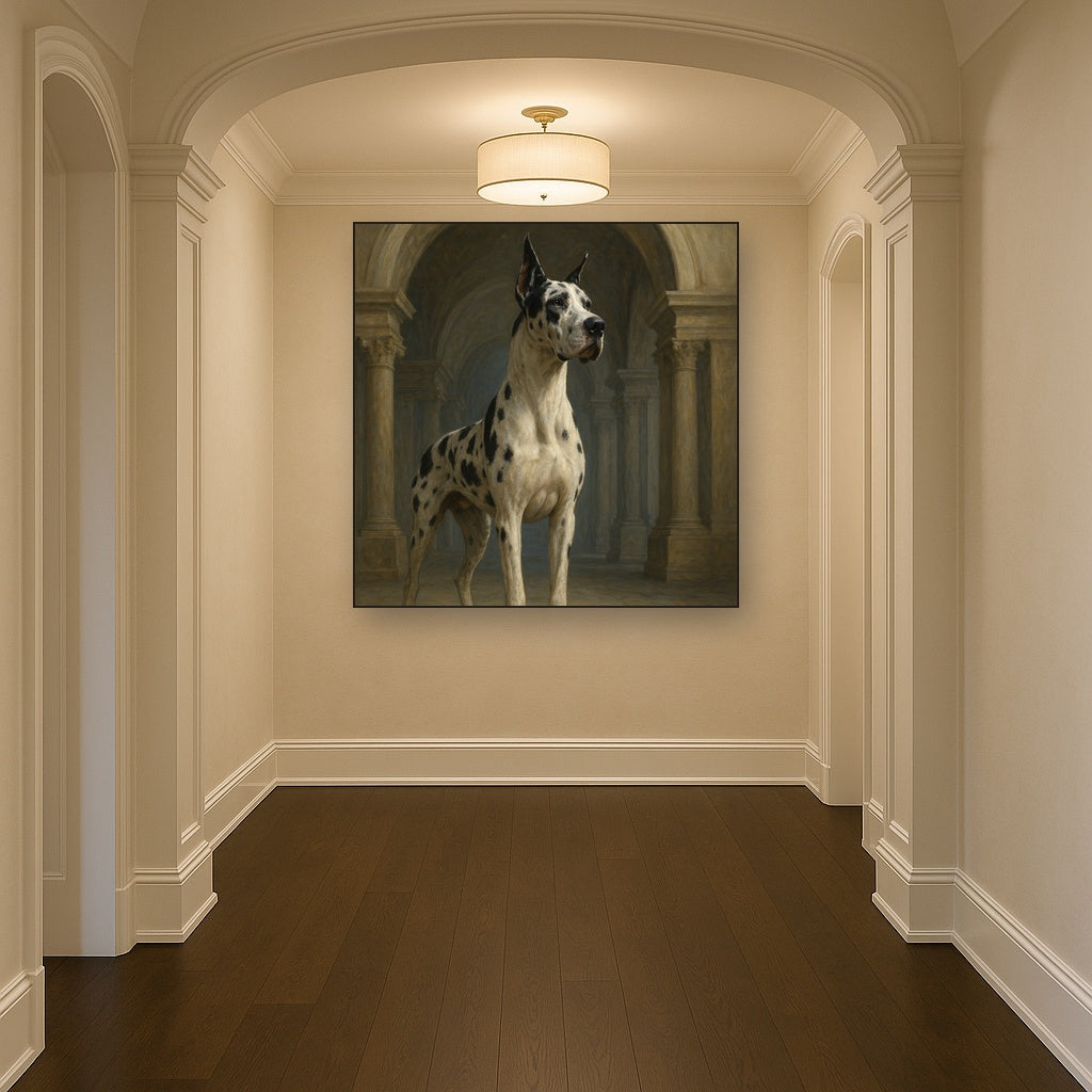 Regal Great Dane in Grand Architectural Hall No. 12 Fine Art Oil Painting - View 5