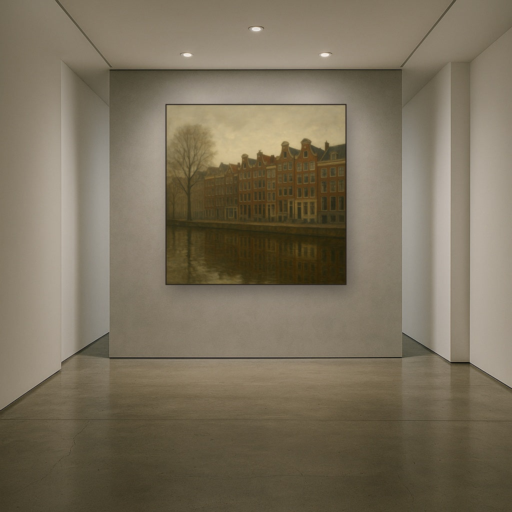 Amsterdam Canal Houses Under Overcast Sky No. 17 Oil Painting - View 5