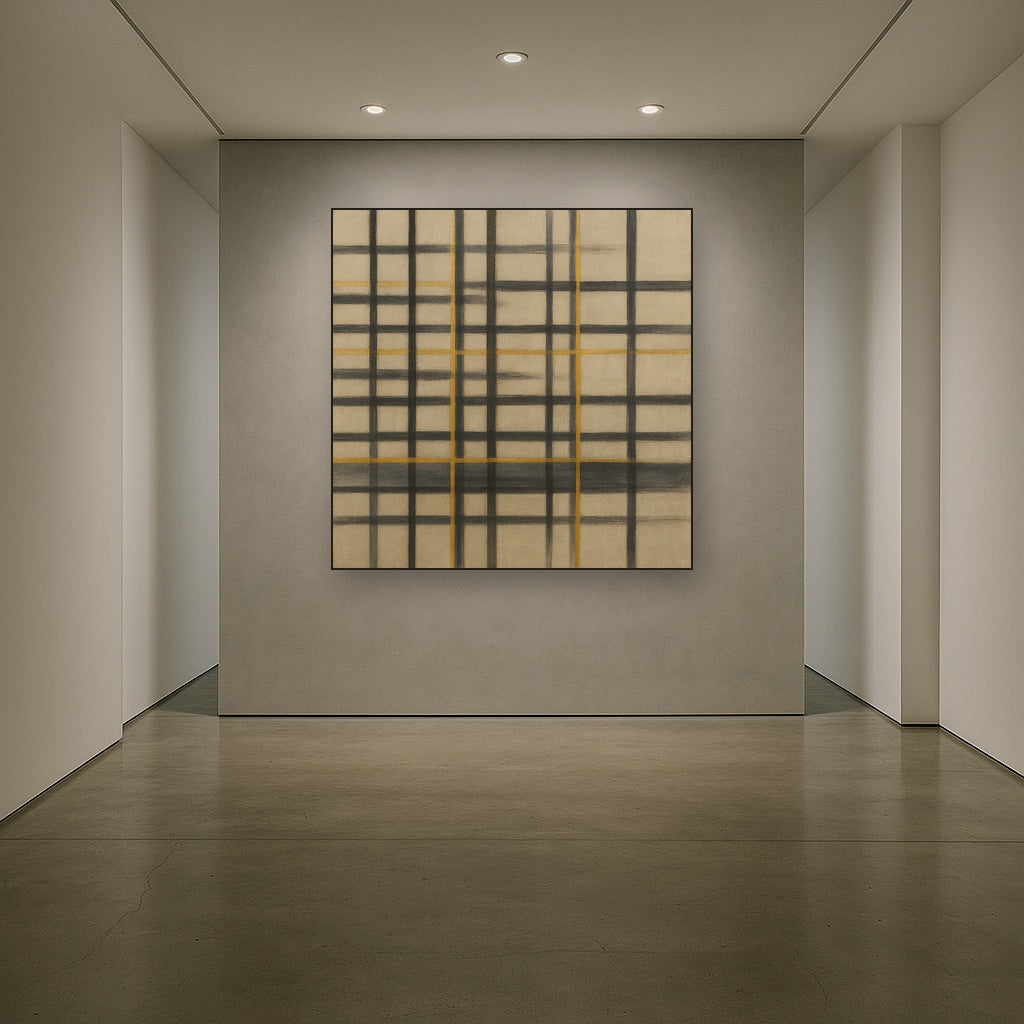 Abstract Woven Line Matrix in Charcoal & Gold No. 3 Fine Art Oil Painting - View 5