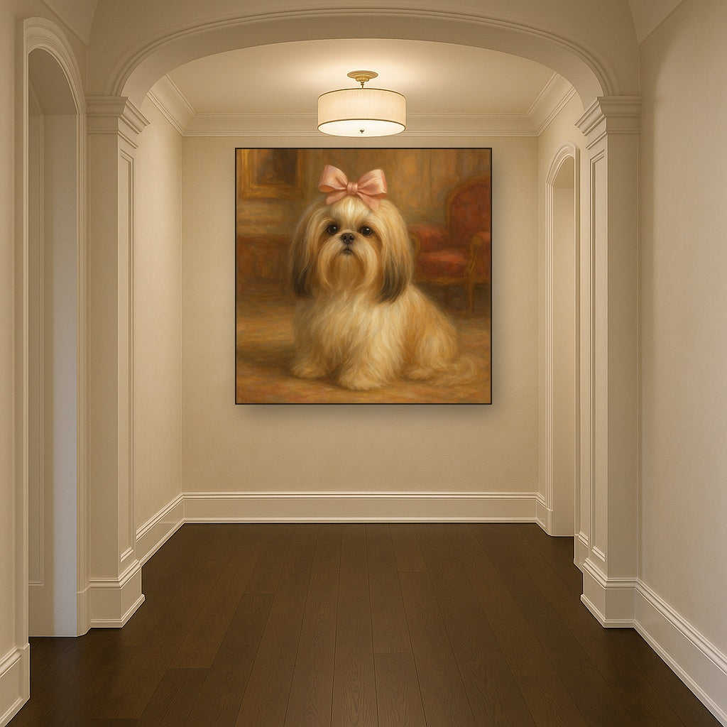 Sweet Shih Tzu with Silk Bow in Parlor Fine Art Oil Painting - View 5