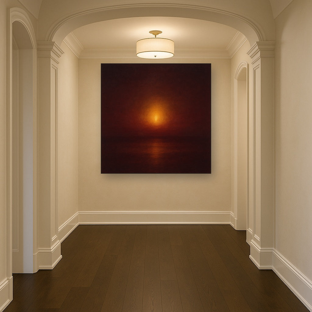 Deep Garnet & Amber Candlelight Horizon No. 10 Oil Painting - View 5
