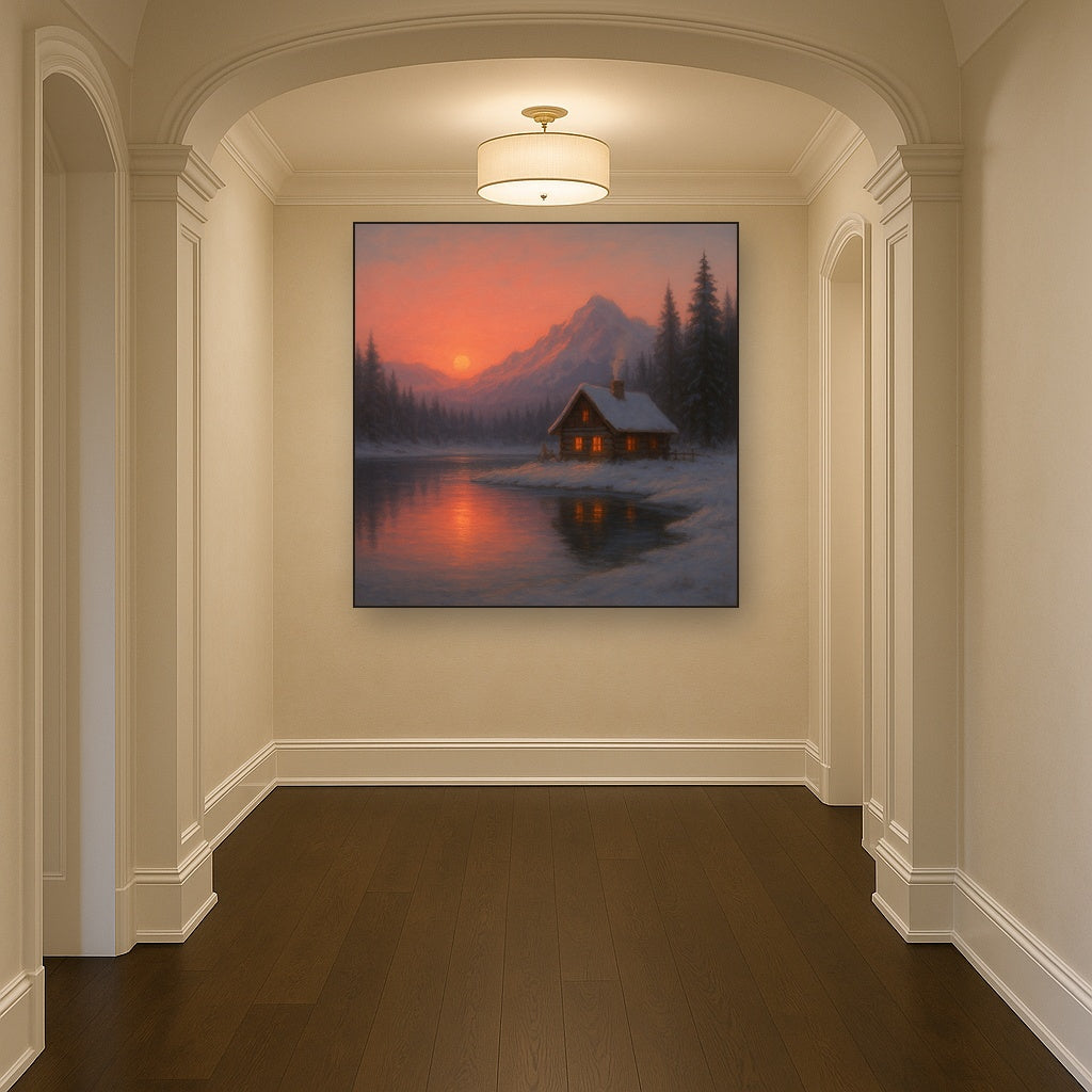Winter Solstice Mountain Cabin Reflection No. 3 Oil Painting - View 5