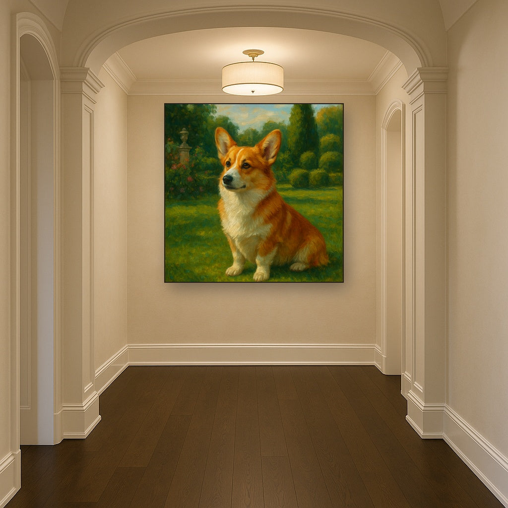 Pembroke Welsh Corgi in Royal English Garden No. 14 Fine Art Oil Painting - View 5