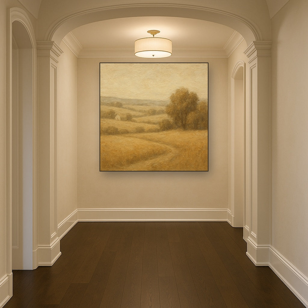 Earthy Linen Plaster Countryside Calm No. 2 Oil Painting - Styled in Entryway Hallway