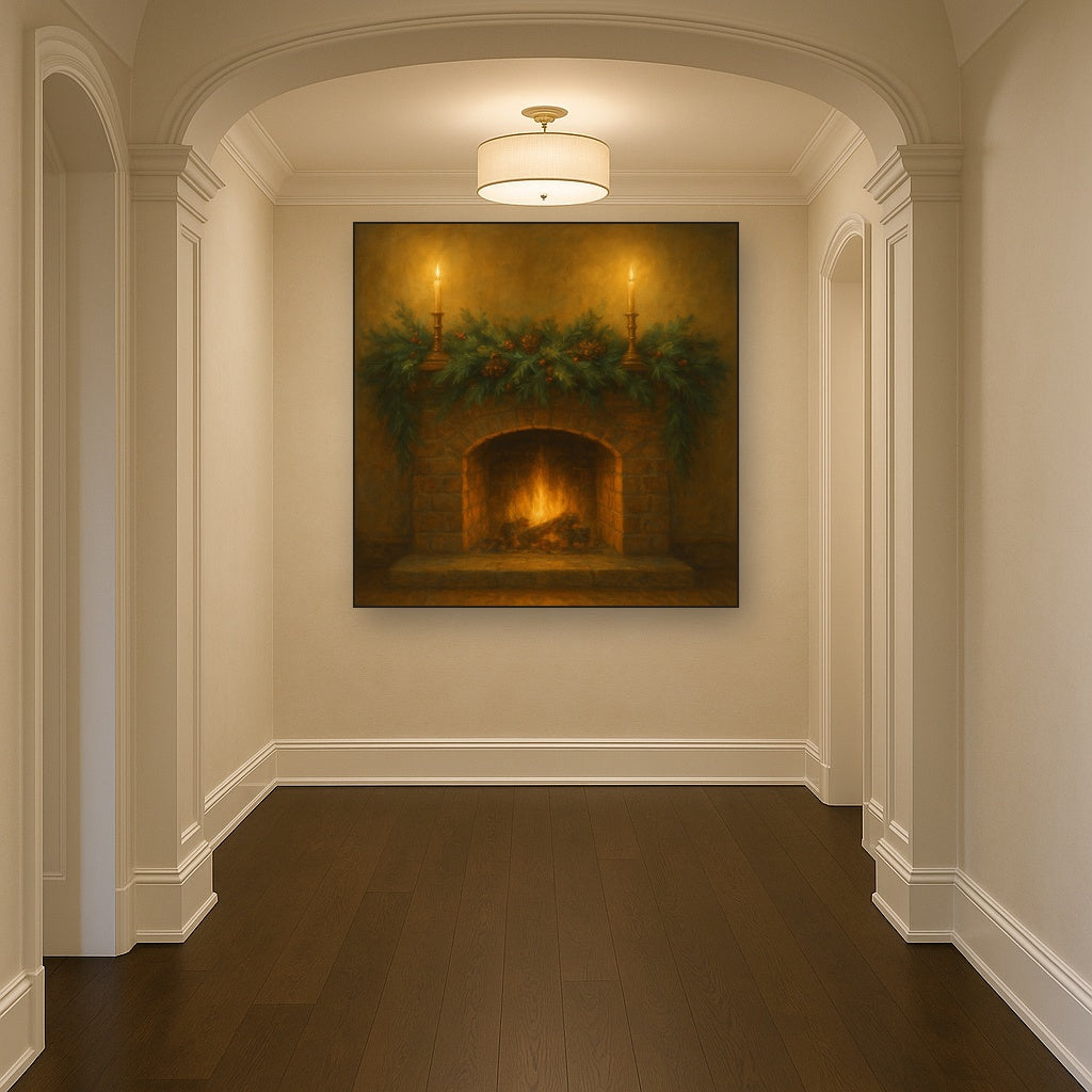 Vintage Fireside Hearth & Cedar Garlands No. 10 Oil Painting - View 5
