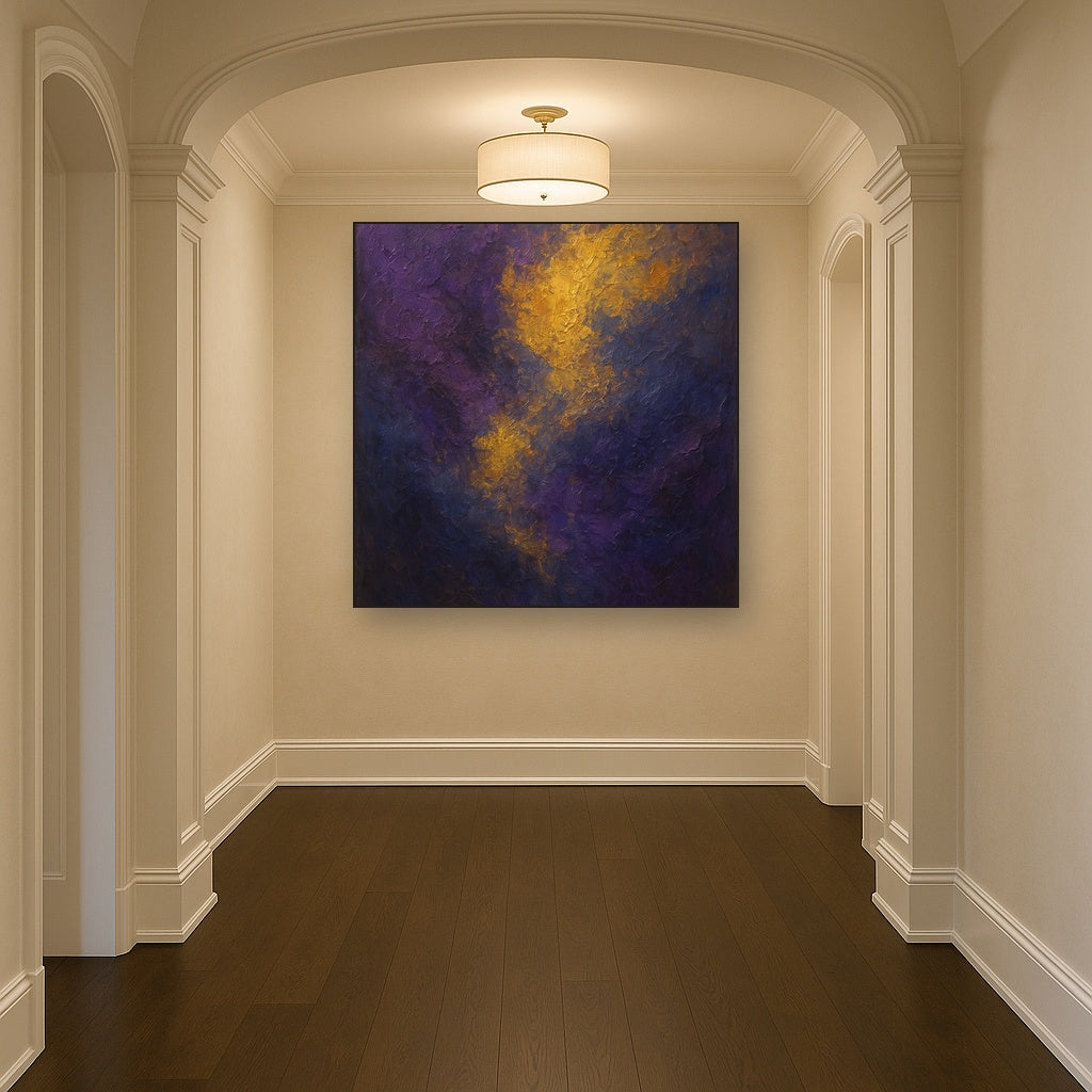 Amethyst Shadow & Celestial Gold No. 5 Oil Painting - Styled in Entryway Hallway