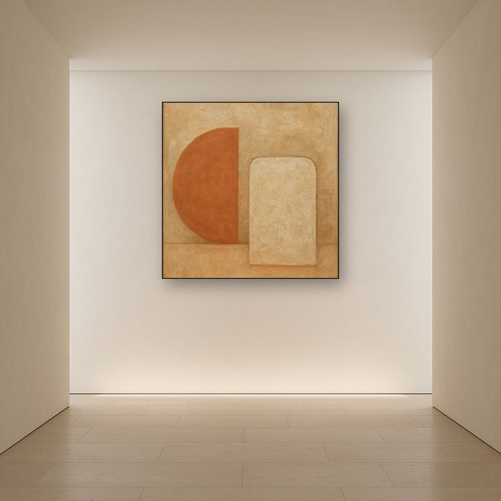 Earthy Terracotta & Weathered Plaster Wash No. 23 Oil Painting Staged in Bright Entryway and Hallway Gallery Wall, Hand Painted Fine Art on Linen