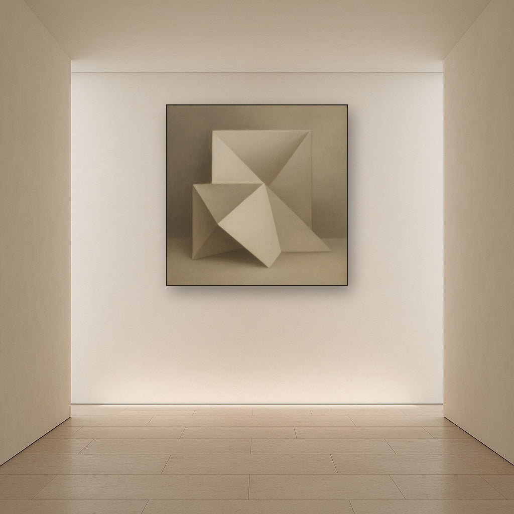 Folded Paper Geometry in Neutral Gradient Shadows No. 13 Oil Painting - View 5