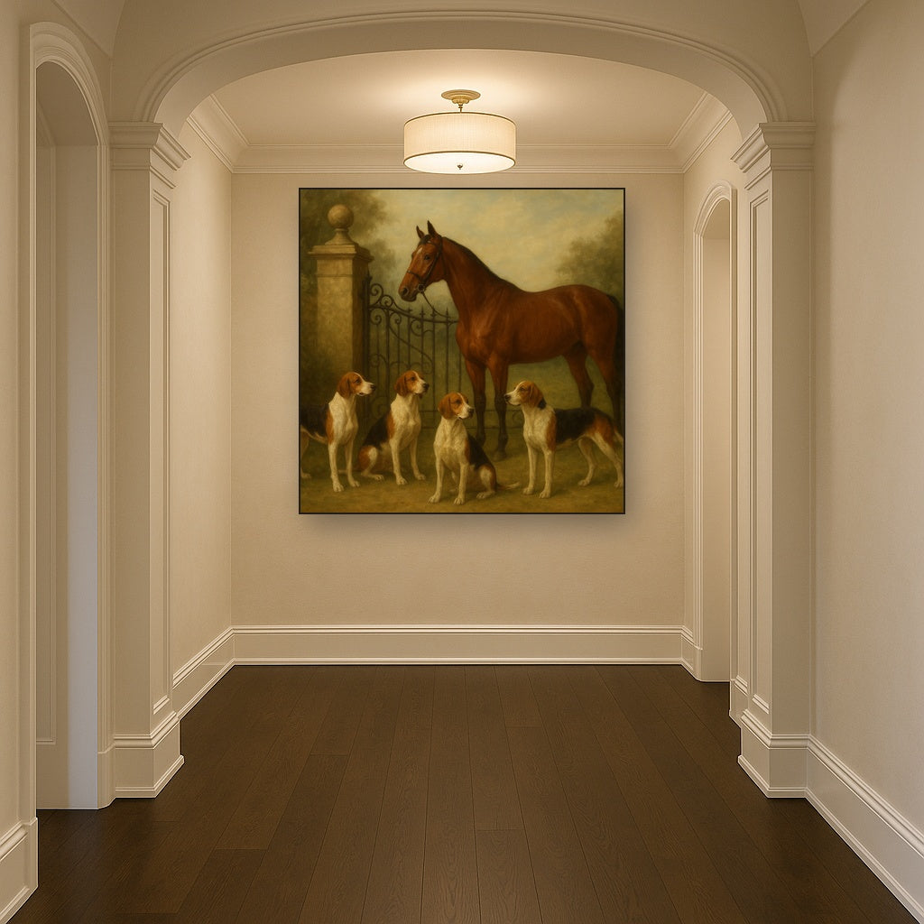 Hunting Hounds & Thoroughbred by Estate Gate No. 7 Oil Painting - View 5