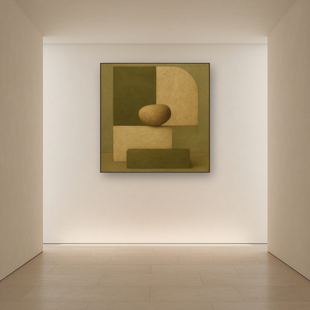 Muted Olive & Sandstone Geometric Balance No. 19 Oil Painting - View 5