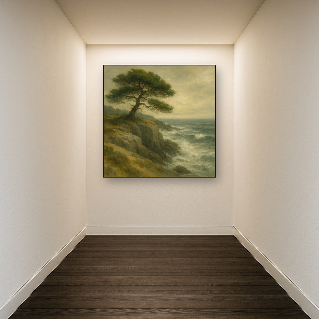 Wild Coastal Pine on Stormy Granite Cliff Oil Painting - View 5