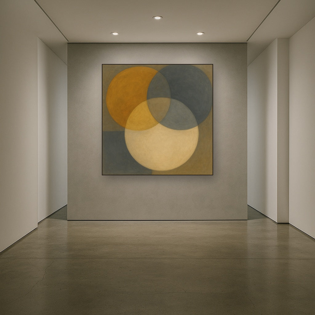 Intersecting Discs in Burnished Ochre & Slate No. 9 Fine Art Oil Painting - View 5