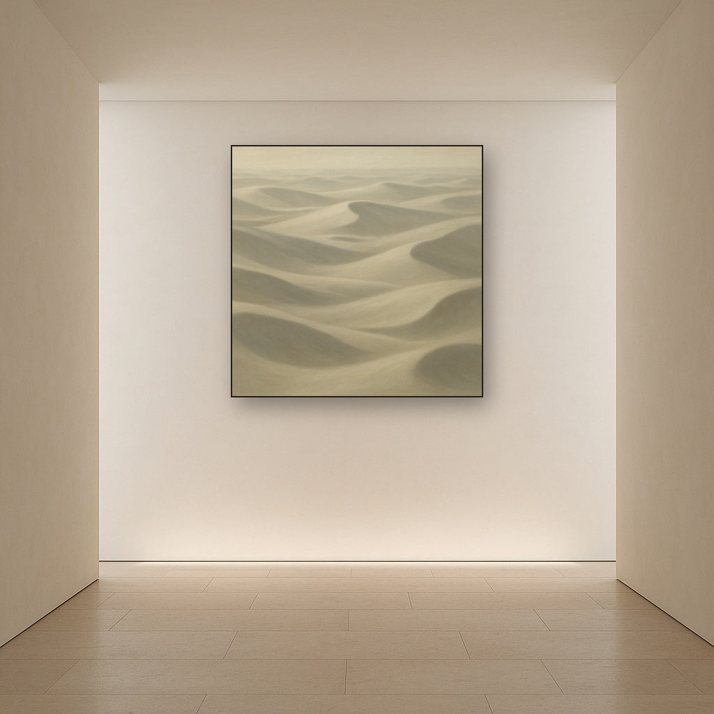 Monochrome Sand Dune Contours & Pale Slate No. 24 Oil Painting Staged in Bright Entryway and Hallway Gallery Wall, Hand Painted Fine Art on Linen