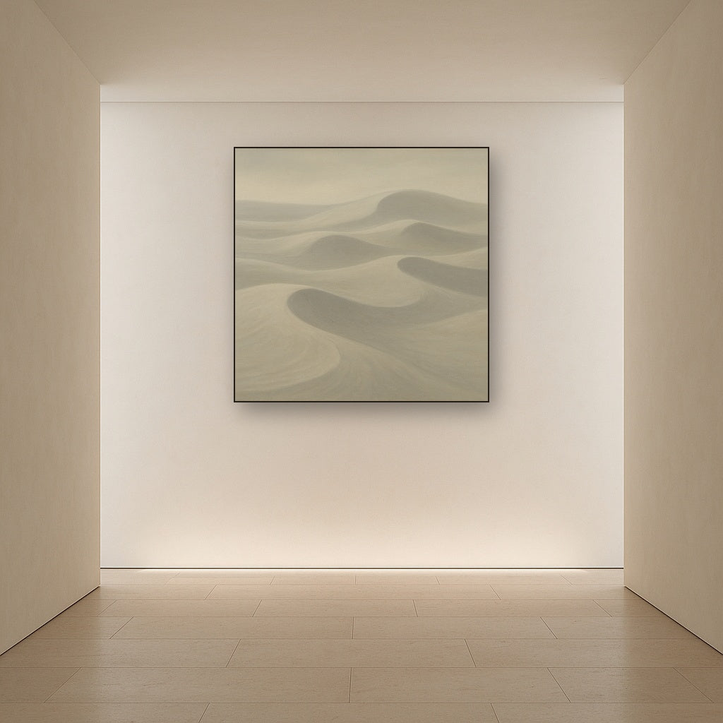 Monochrome Sand Dune Contours & Pale Slate No. 27 Oil Painting Staged in Bright Entryway and Hallway Gallery Wall, Hand Painted Fine Art on Linen
