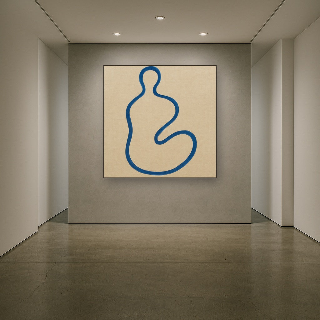 Cobalt Blue & Pale Oat Contour No. 8 - Modern Fine Art Oil Painting - View 5