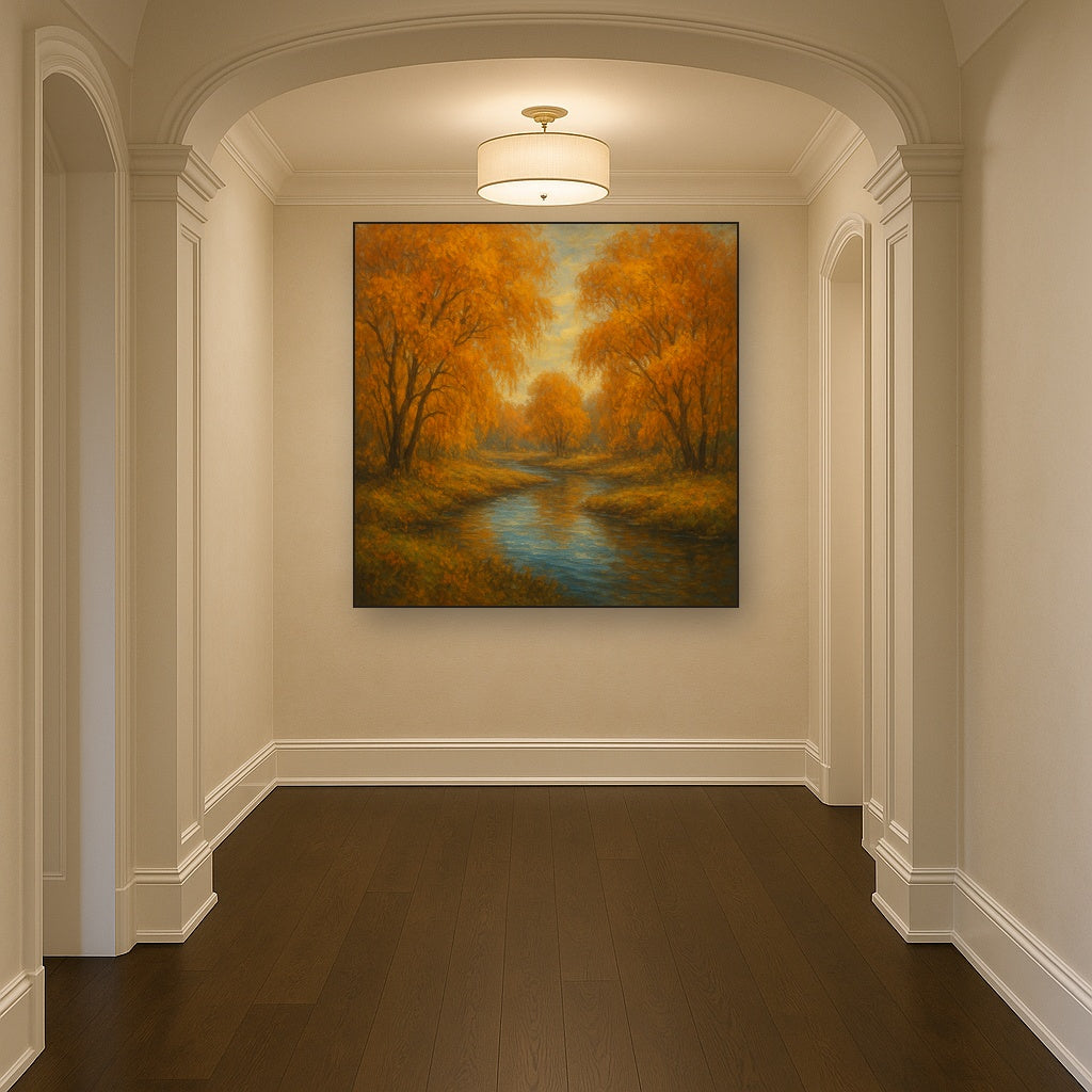 Tranquil River through Autumn Willow Woods No. 9 Fine Art Oil Painting - View 5