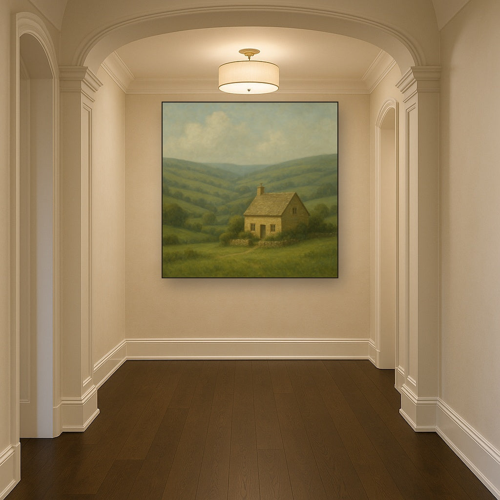 Rolling Cotswold Hills & Stone Cottage No. 9 Oil Painting - View 5