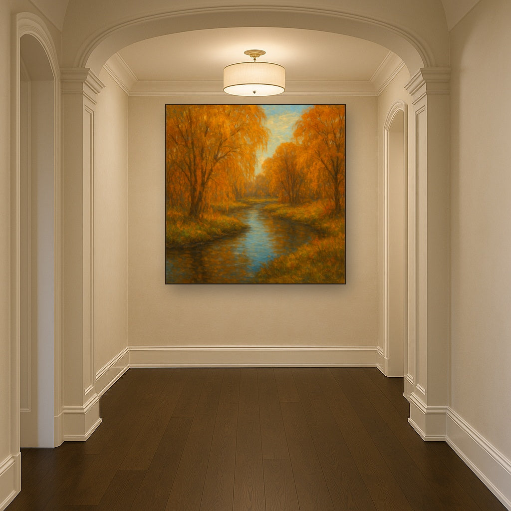 Tranquil River through Autumn Willow Woods No. 6 Fine Art Oil Painting - View 5