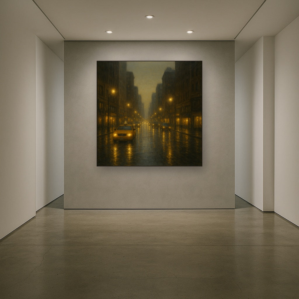 Rain-Drenched Manhattan Avenue Lights Oil Painting - View 5