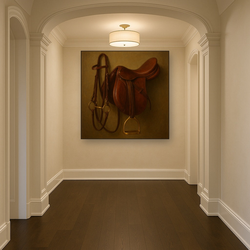 Vintage Bridle & Polished Leather Saddle No. 19 Oil Painting - View 5