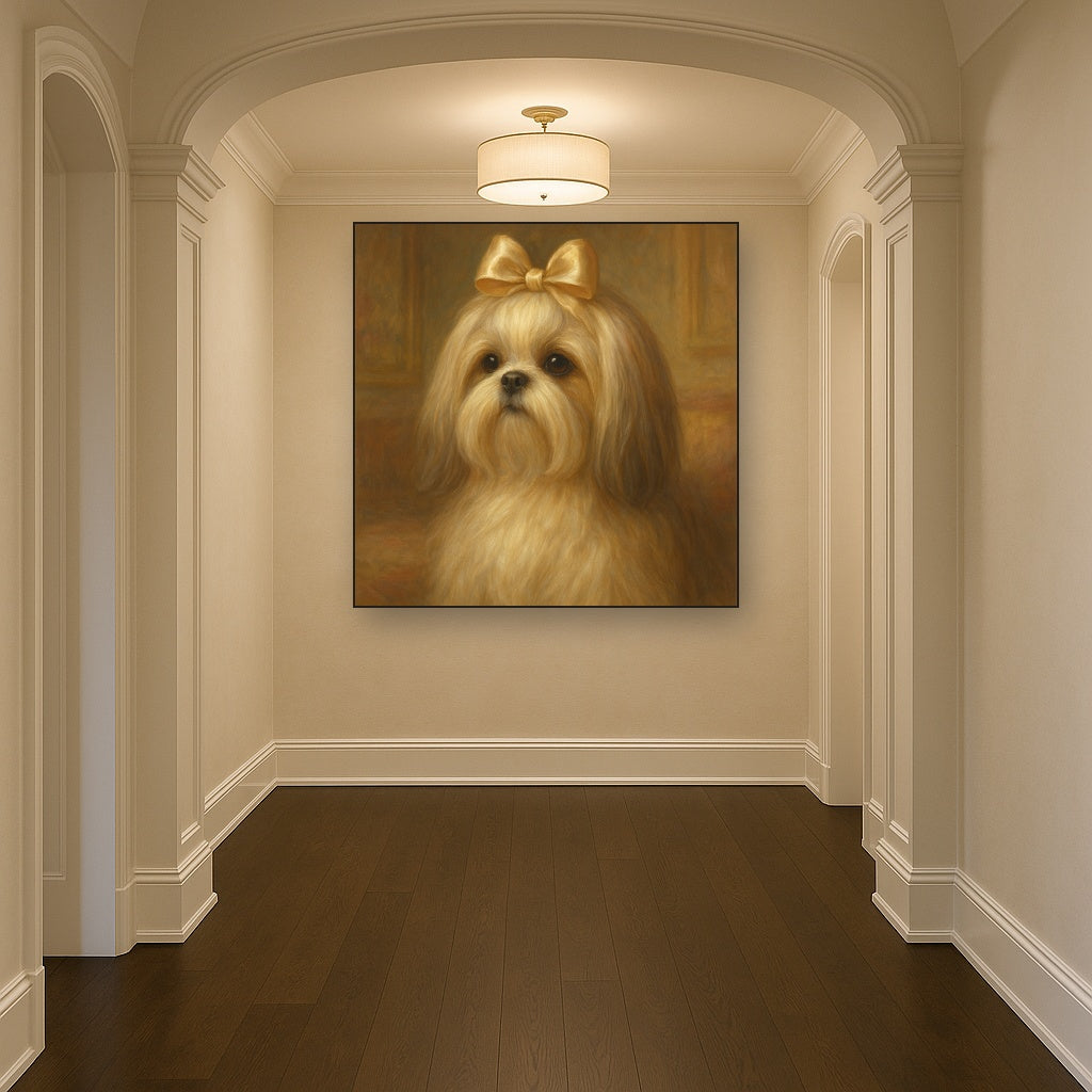 Sweet Shih Tzu with Silk Bow in Parlor No. 11 Fine Art Oil Painting - View 5