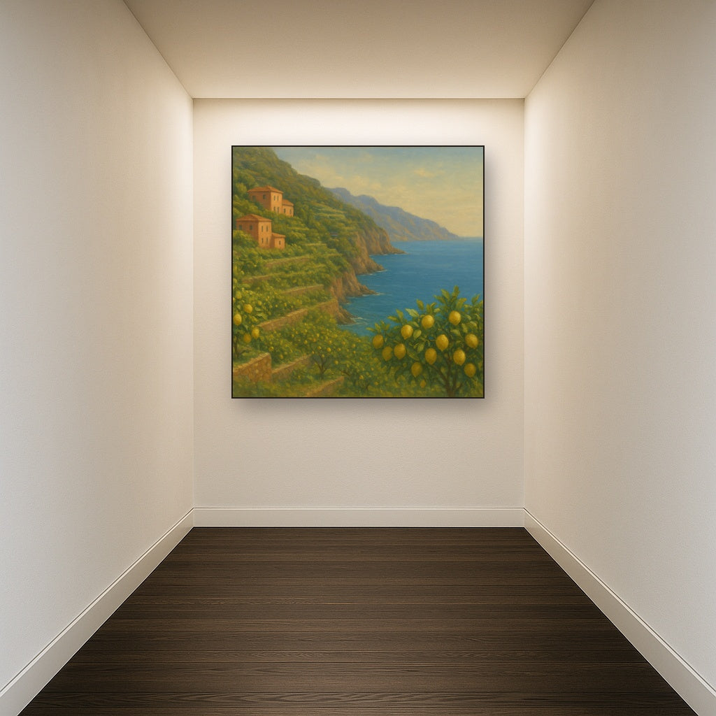 Italian Amalfi Coastline Terraces & Lemon Grove Oil Painting - View 5