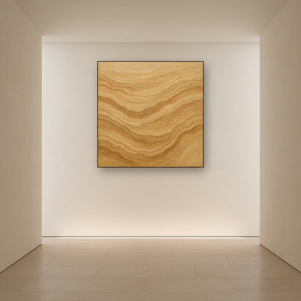Weathered Mineral Sediments in Warm Ecru No. 7 Oil Painting Staged in Bright Entryway and Hallway Gallery Wall, Hand Painted Fine Art on Linen