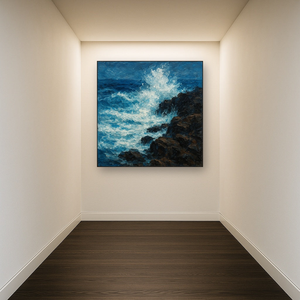Crashing Azure Sea Foam Oil Painting - View 5