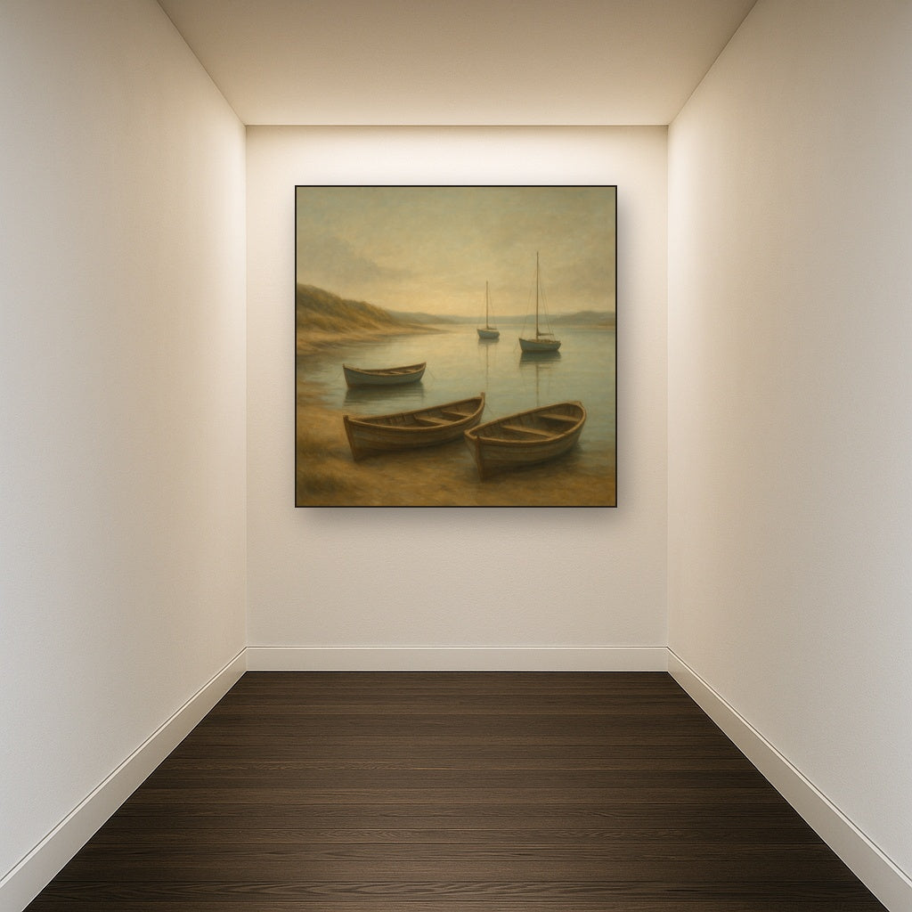 Quiet Fishing Harbor at Morning Low Tide No. 15 Oil Painting - View 5