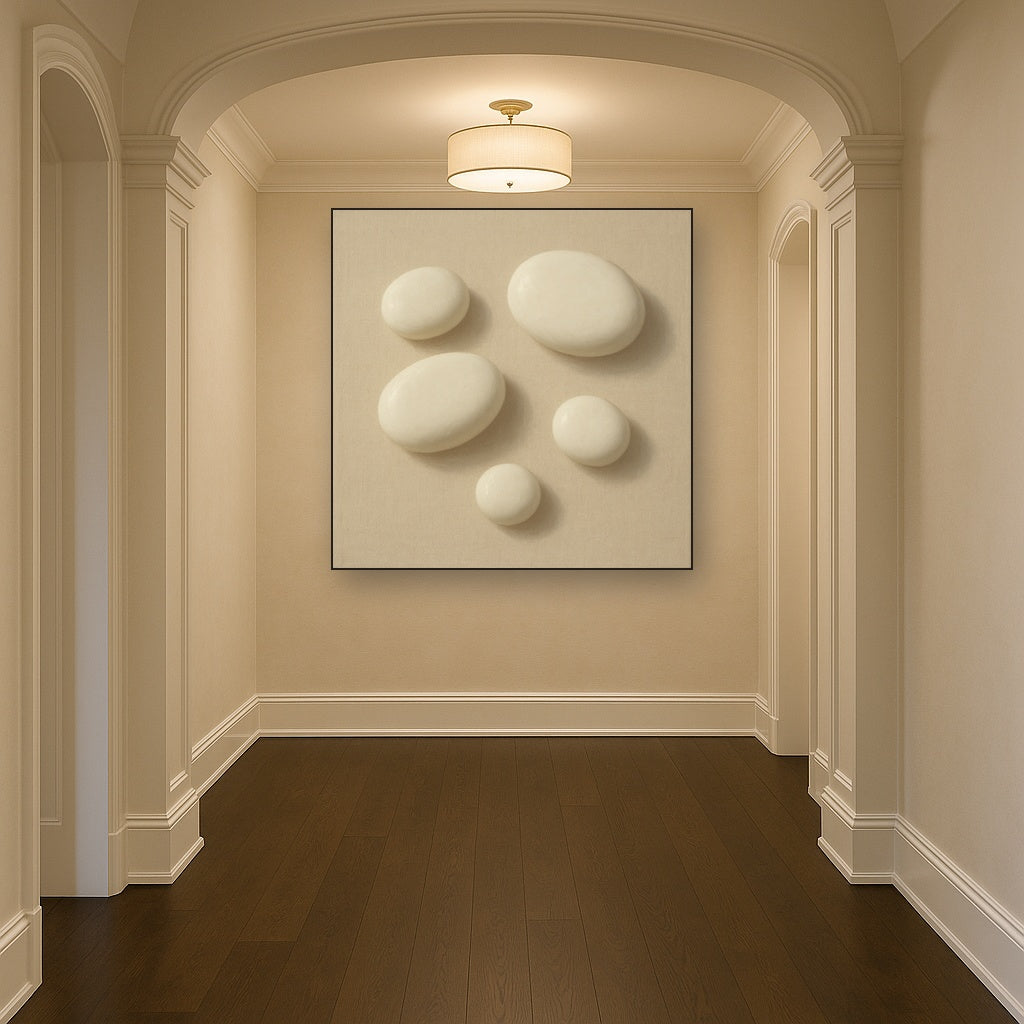 Organic Pebble Relief in White No. 6 - Modern Fine Art Oil Painting - View 5
