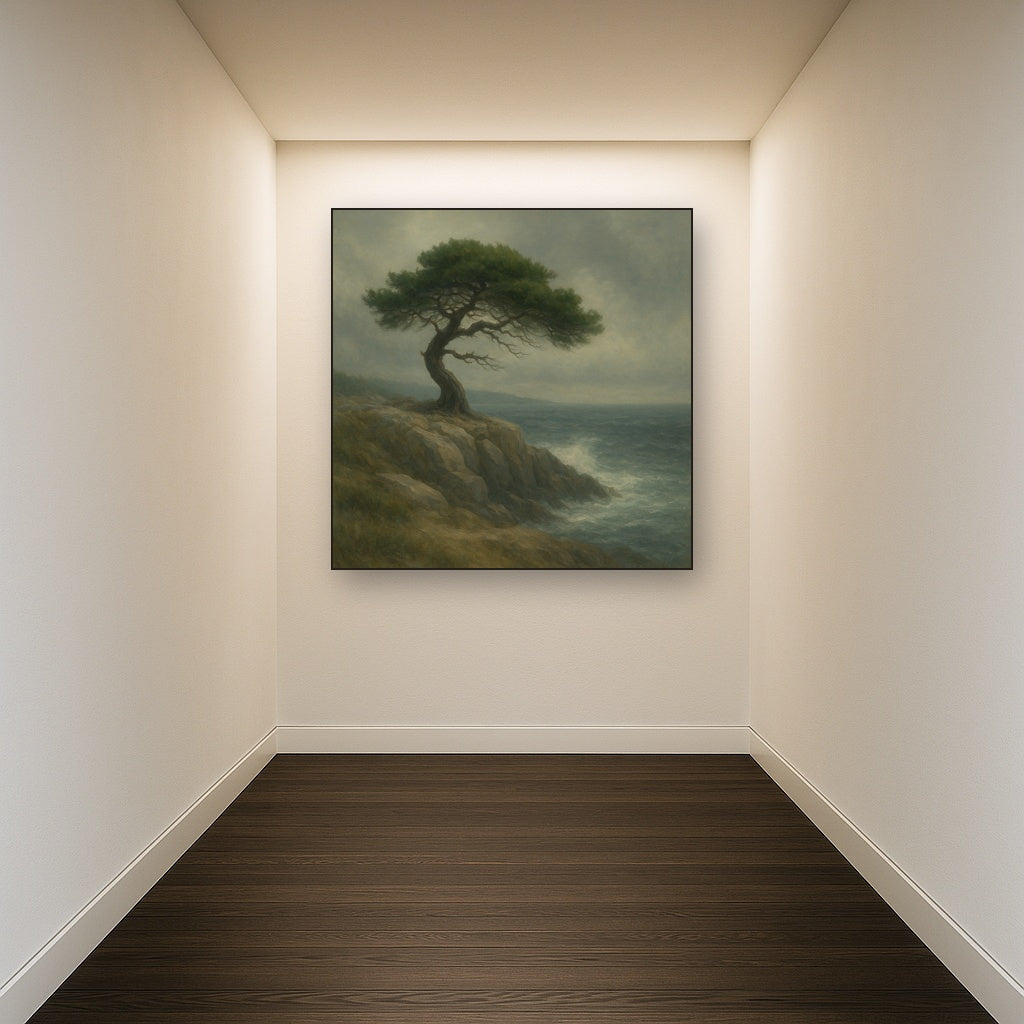 Wild Coastal Pine on Stormy Granite Cliff No. 8 Oil Painting - View 5