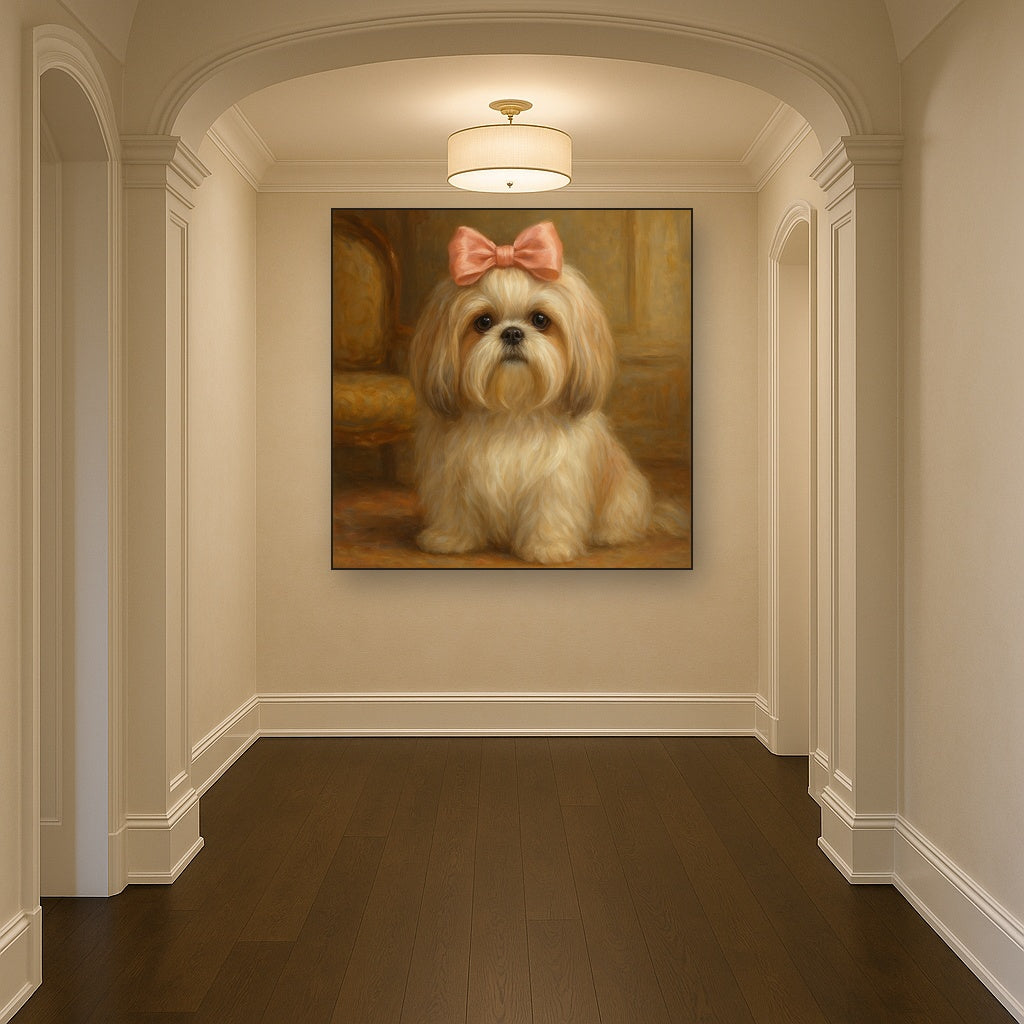 Sweet Shih Tzu with Silk Bow in Parlor No. 8 Fine Art Oil Painting - View 5