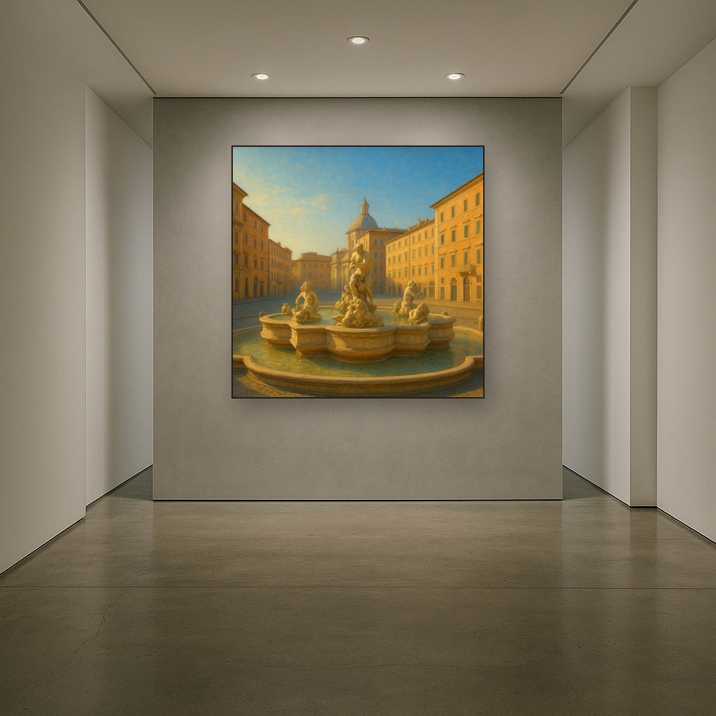Rome Piazza Fountain in Morning Sunlight No. 10 Oil Painting - View 5