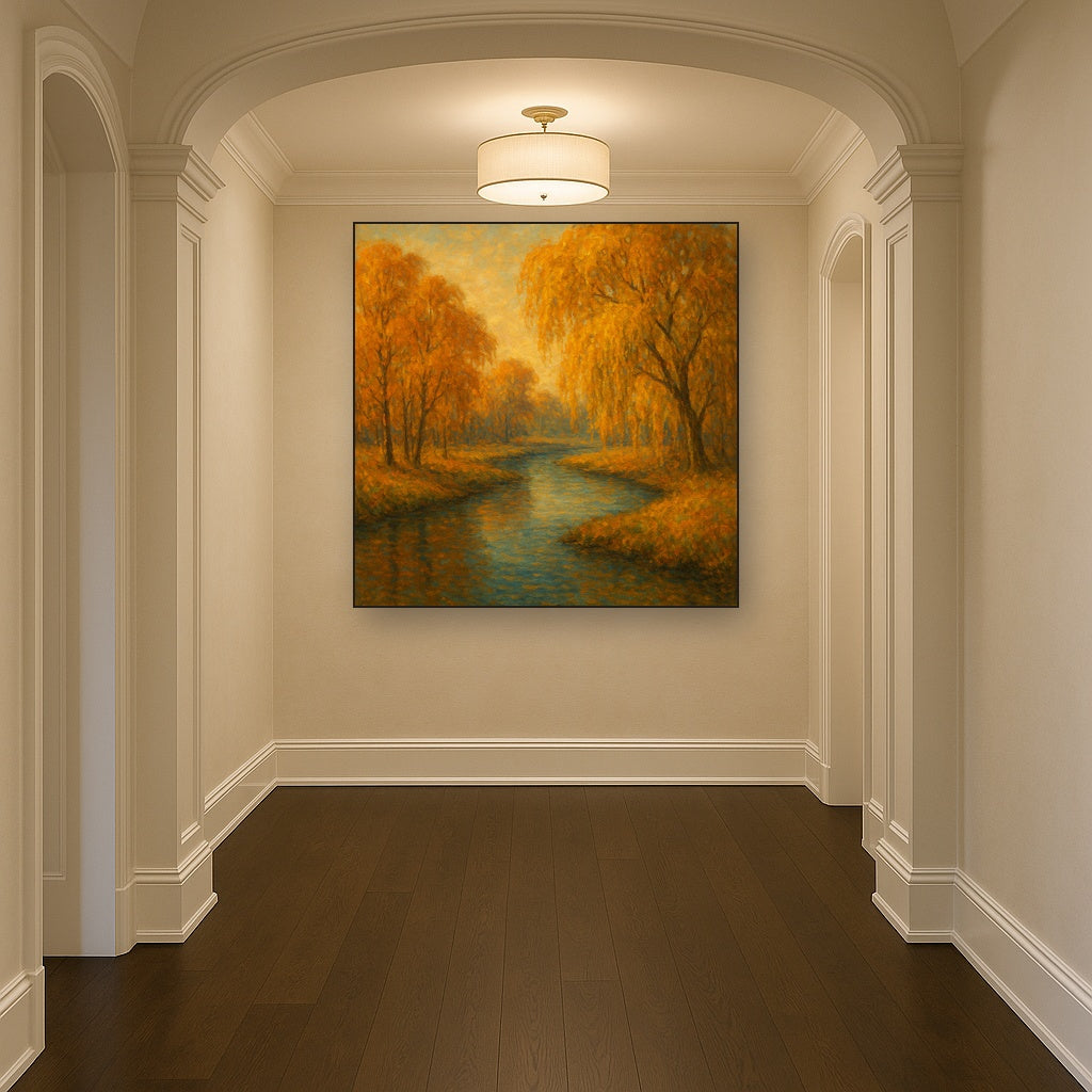 Tranquil River through Autumn Willow Woods No. 8 Fine Art Oil Painting - View 5