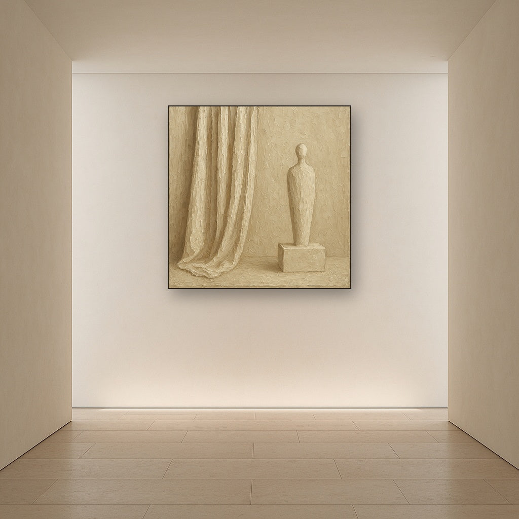 Monochrome Linen Fold Minimalist Oil Painting - View 5