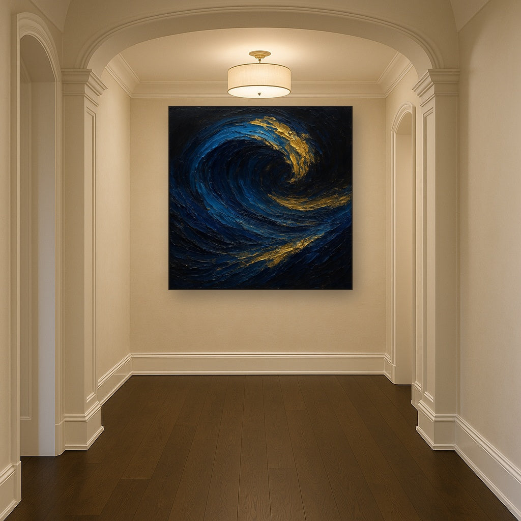 Imperial Sapphire & Midnight Wave No. 2 Oil Painting - Styled in Entryway Hallway