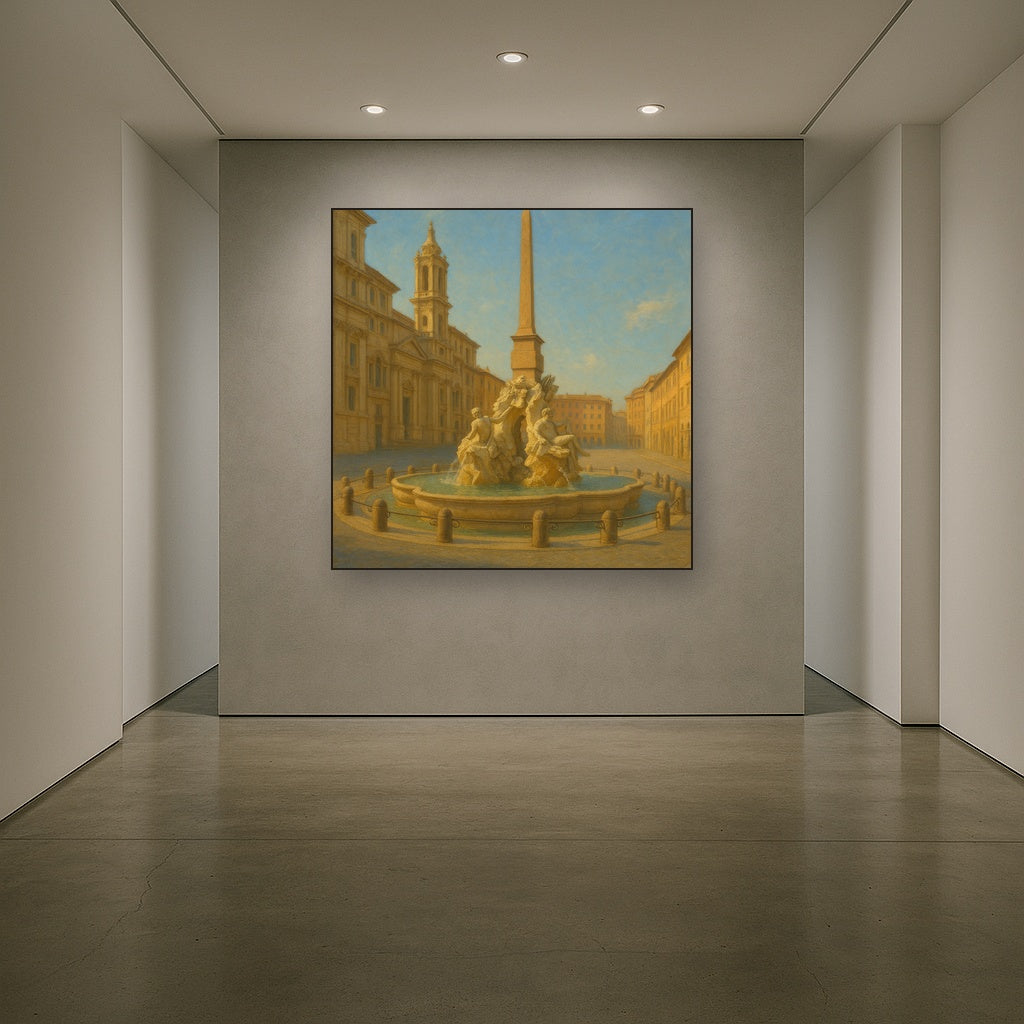 Rome Piazza Fountain in Morning Sunlight No. 12 Oil Painting - View 5